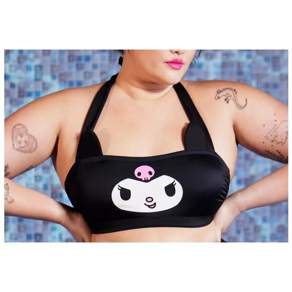 Hot Topic Plus Size 3 Kuromi Cat Sanrio Padded Bikini Halter Swim Top w/Ears - Picture 2 of 3